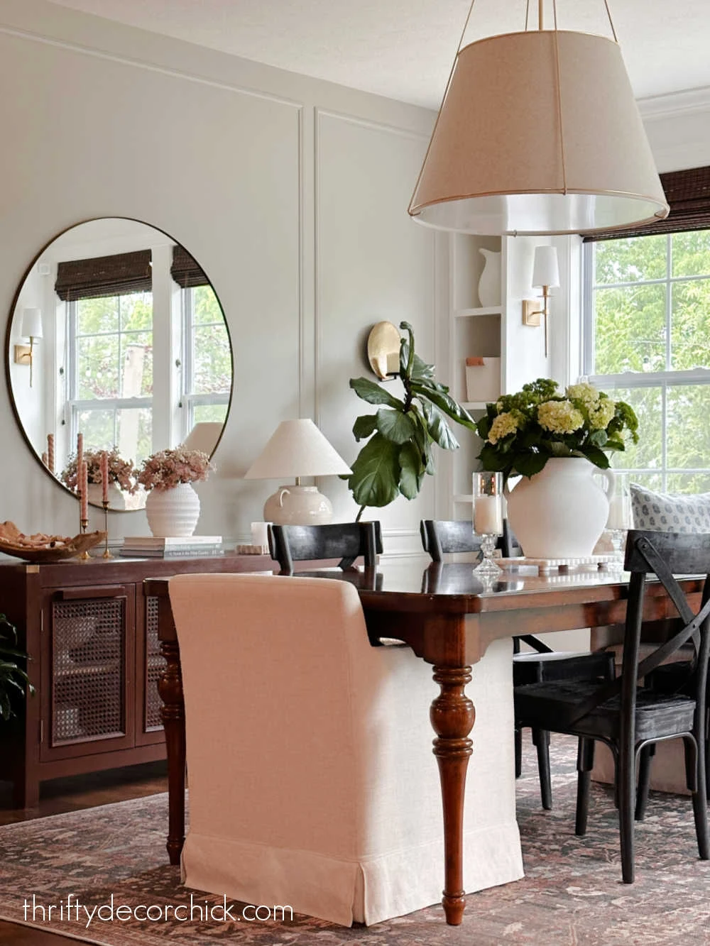 traditional wood table warm dining room